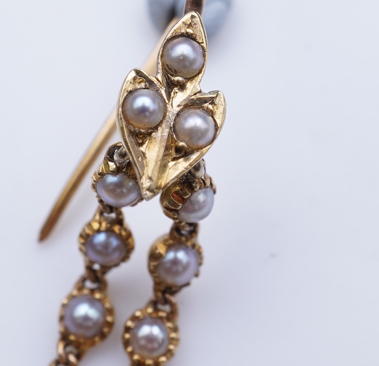 A pair of Edwardian seed pearl earrings, early 20th century composite
